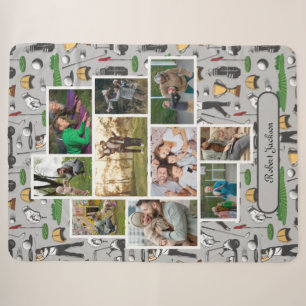 Modern Golf 10 Photo Collage Monogram Name Sherpa Blanket