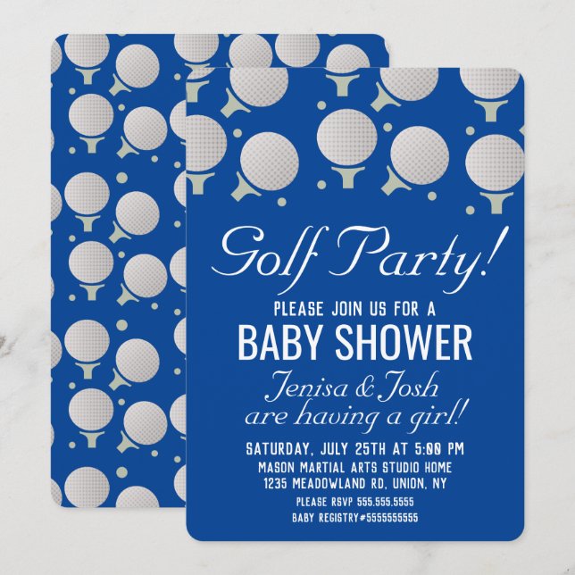 Modern Golf Balls Baby Shower Party Blue Invitation (Front/Back)