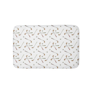 Modern Golf Golfer Club Ball Pattern White Bath Mat