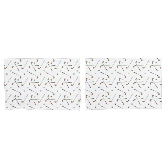 Modern Golf Golfer Club Ball Pattern White Pillowcase (Front-Set)
