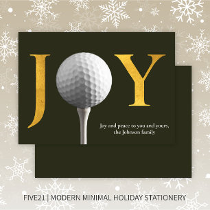 Modern Golf Joy & Peace Dark Green Christmas Holiday Card