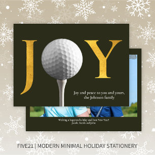 Modern Golf Joy & Peace Dark Green Christmas Photo Holiday Card