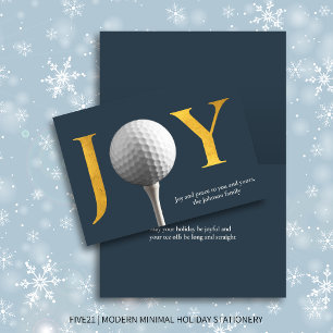 Modern Golf Joy & Peace Folded Navy Blue Christmas Holiday Card