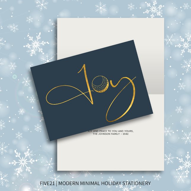 Modern Golf Joy & Peace Navy Blue Folded Christmas Holiday Card (Creator Uploaded)