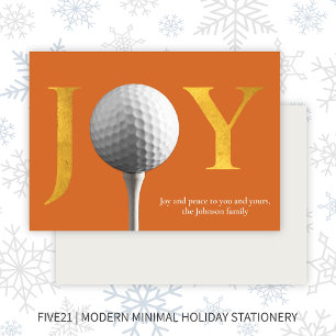 Modern Golf Joy & Peace Orange Christmas Holiday Card