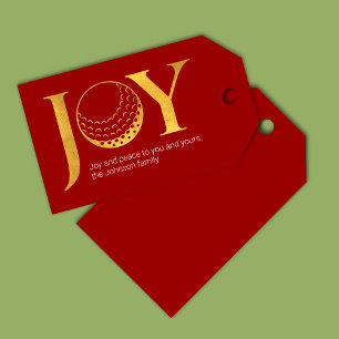 Modern Golf Joy & Peace Red Christmas Gift Tags