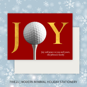 Modern Golf Joy & Peace Red Christmas Holiday Card