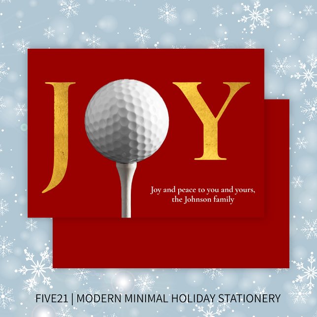 Modern Golf Joy & Peace Red Christmas Holiday Card (Creator Uploaded)