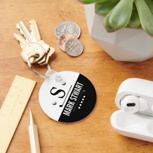 Modern Golfer Black White Monogram Keychain