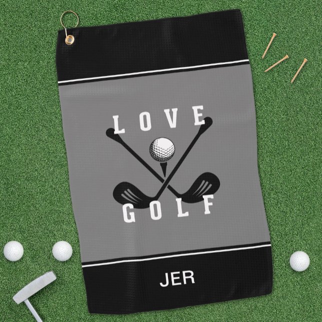 Modern Golfer Golf Ball Pro Sport Quote Black Grey Golf Towel (Creator Uploaded)