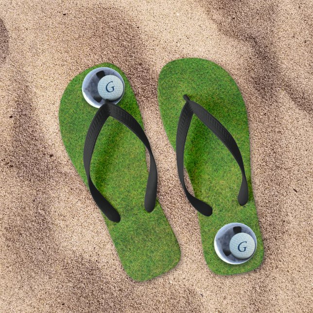 Modern Golfer Golf Course Monogram Putting Green Flip Flops (Creator Uploaded)