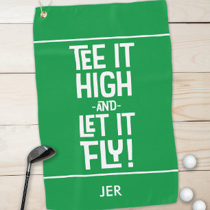 Modern Golfer Golf Tee Humour Funny Monogram Green Golf Towel