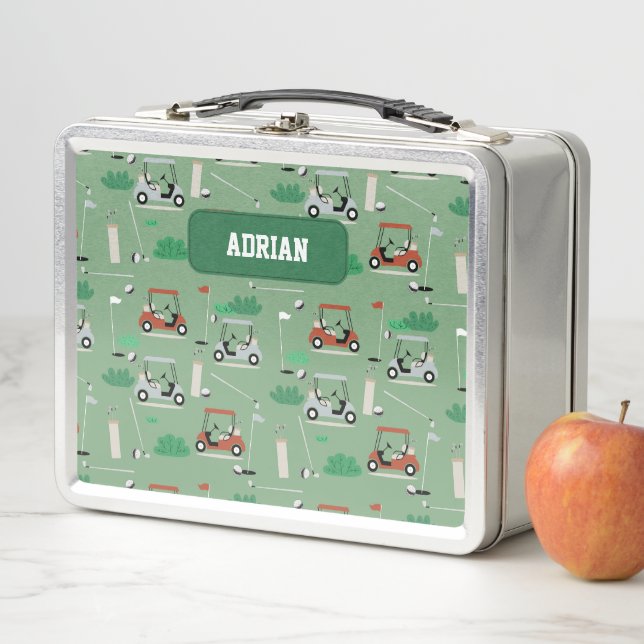 Modern Golfer Golf Theme Personalized Name Metal Lunch Box (In Situ)