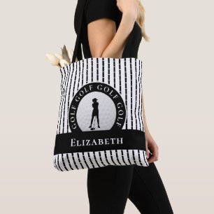 Modern Golfer Monogram Black White Sports Tote Bag