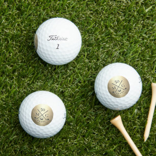 Modern Golfer Monogram Initials Gold Golf Balls