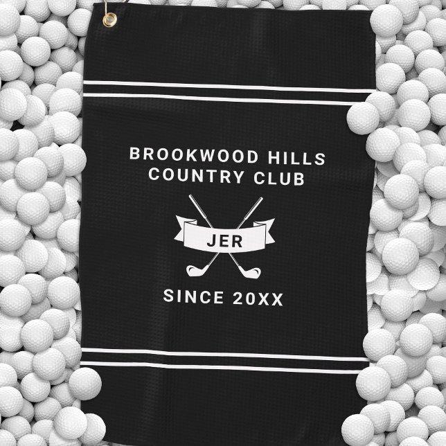 Modern Golfer Monogram Initials Golf Clubs Black Golf Towel (Modern Golfer Monogram Initials Golf Clubs Black Golf Towel)