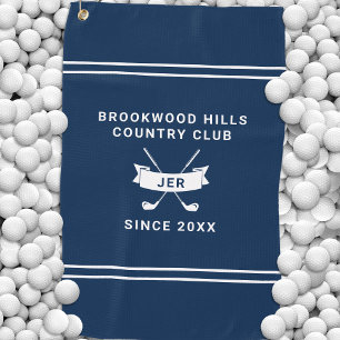 Modern Golfer Monogram Initials Golf Clubs Blue Golf Towel