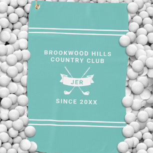 Modern Golfer Monogram Initials Golf Clubs Teal Golf Towel