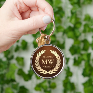 Modern Golfer Monogram Name Gold Brown Premium Keychain