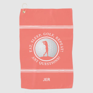 Modern Golfer Monogram Quote Sports Pro Golf Coral Towel