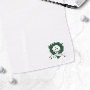Modern Golfer Name Green and White Monogram Golf Towel