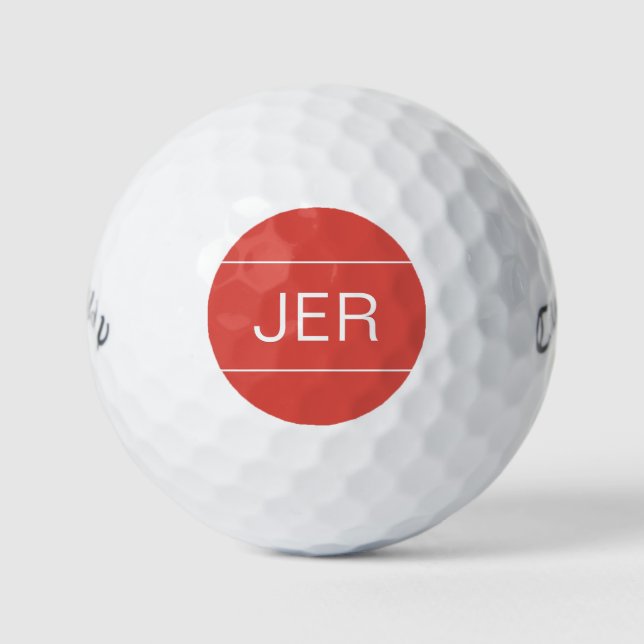 Modern Golfer Simple Monogrammed Initials Cool Red Golf Balls (Front)