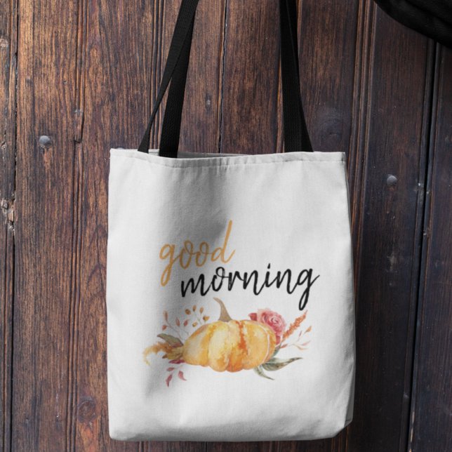 Modern Good Morning Pumpkin Quote Tote Bag (Creator Uploaded)
