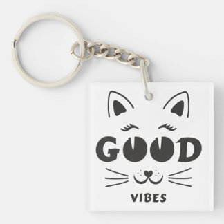 Modern Good Vibes Cat Face - Minimalist Feline Typ Keychain
