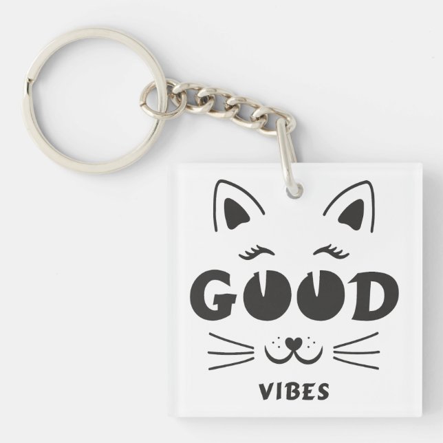 Modern Good Vibes Cat Face - Minimalist Feline Typ Keychain (Front)