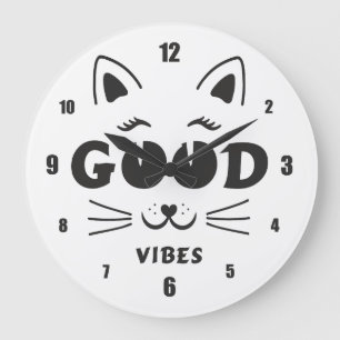 Modern Good Vibes Cat Face - Minimalist Feline Typ Large Clock