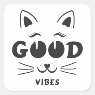 Modern Good Vibes Cat Face - Minimalist Feline Typ Square Sticker