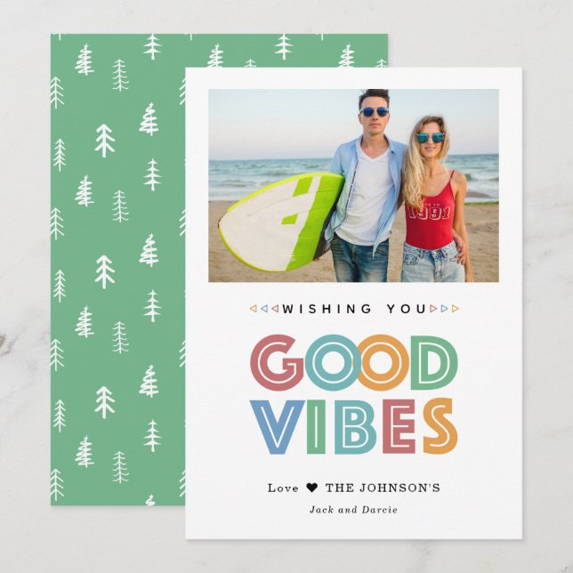 Modern Good Vibes Colourful Photo Holiday Card (Front/Back)