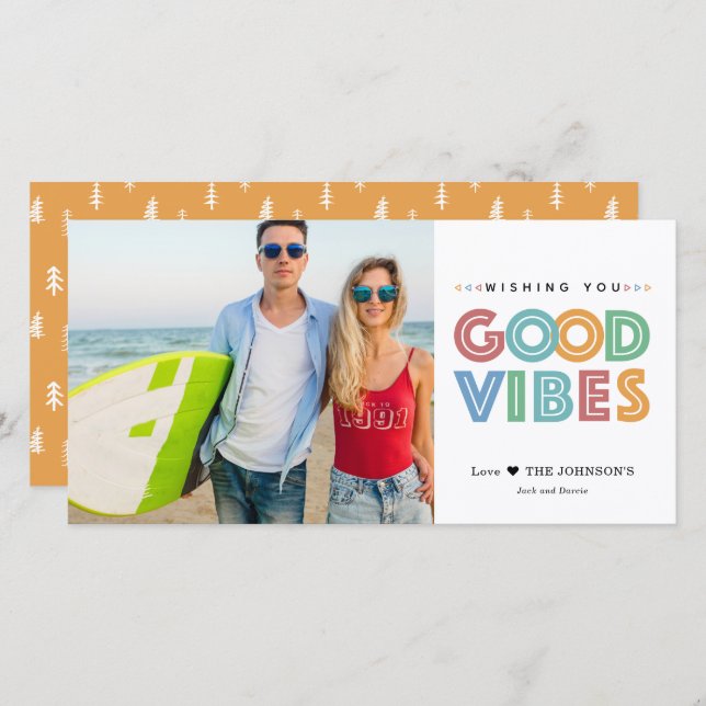 Modern Good Vibes Colourful Photo Holiday Card (Front/Back)