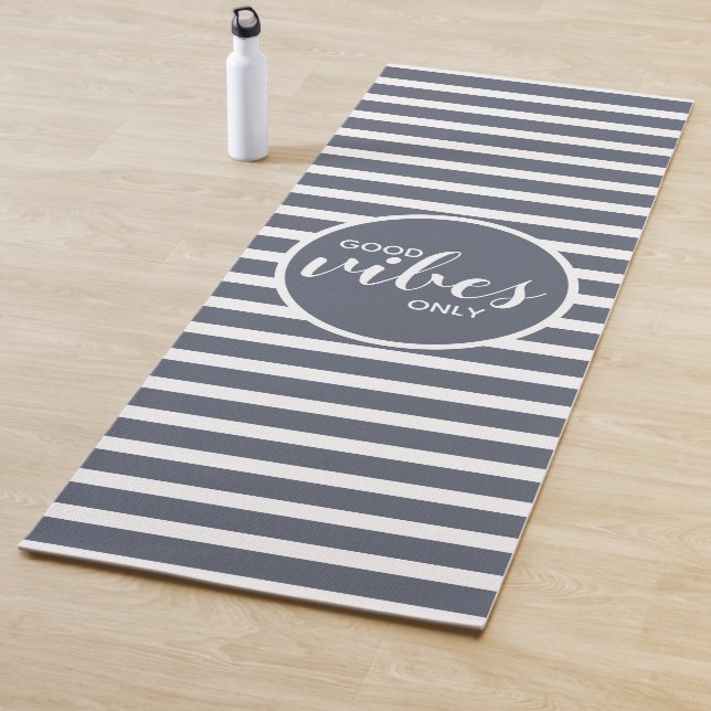 Modern Good Vibes Only Blue Stylish Typography Yoga Mat (In Situ)