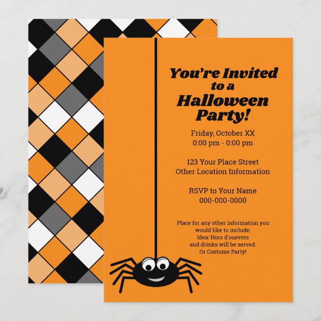 Modern Googly Eye Spider Halloween Party Invitation (Front/Back)