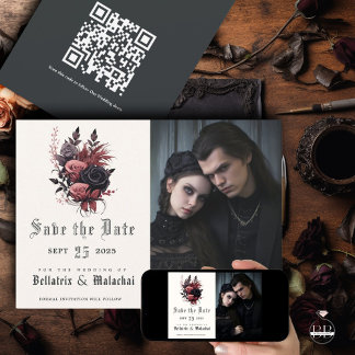Modern Goth Black and WoodRose Photo  Save The Date
