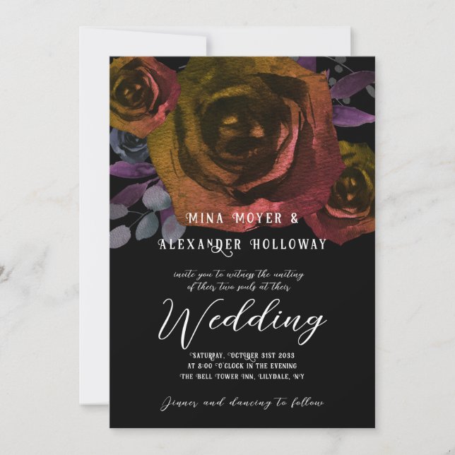Modern Goth Dark Roses QRC  Invitation (Front)