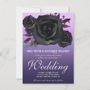 Modern Goth Purple Black Roses Photo Wedding  Invitation