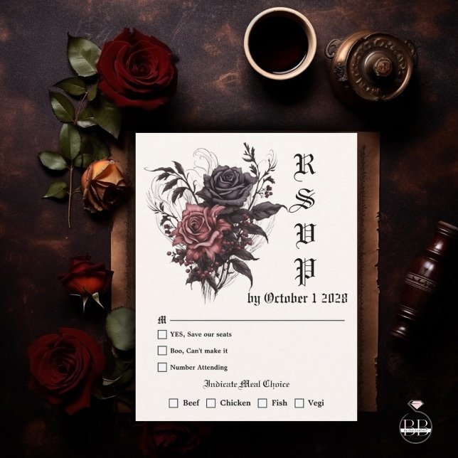 Modern Goth Rosewood and Charcoal  RSVP Card (Creator Uploaded)