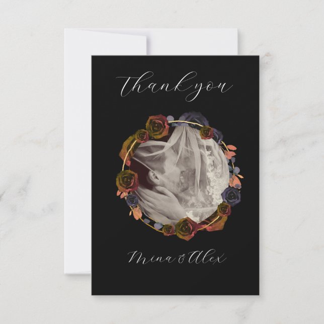 Modern Goth Wedding Black Photo  Thank You Card (Front)