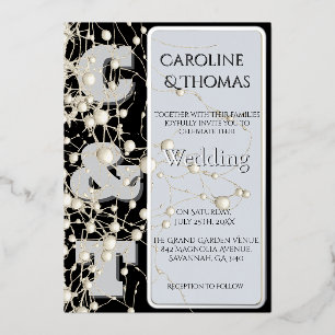 Modern Gothic Chic Pearl Gold Script Wedding 