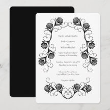 Modern Gothic Rose Swirls Black and White Wedding
