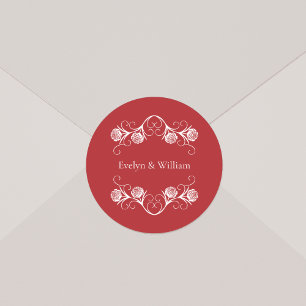 Modern Gothic Rose Swirls Crimson Red Wedding Classic Round Sticker