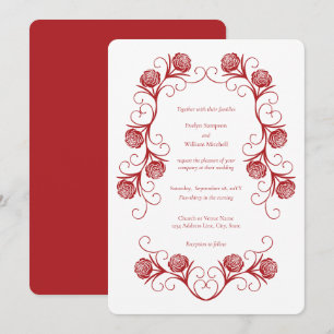 Modern Gothic Rose Swirls Crimson Red Wedding Invitation
