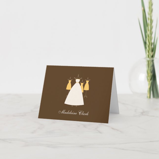 Modern Gown Bridal Shower Thank You Card - Mustard (Front)