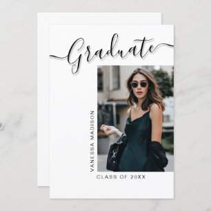 Modern Grad   1 Photo Elegant Script Announcement