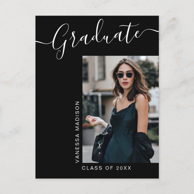 Modern Grad | 1 Photo Elegant Script Postcard (Front)