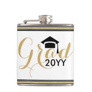 Modern Grad 2016 Gold Glitter Text Design Hip Flask