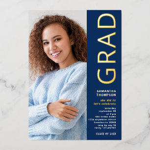 Modern Grad 2024 Photo Graduation Navy Gold Real