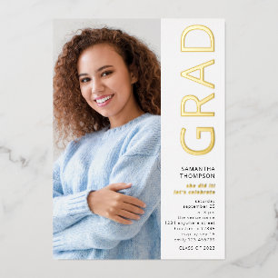 Modern Grad 2024 Photo Graduation White Gold Real 